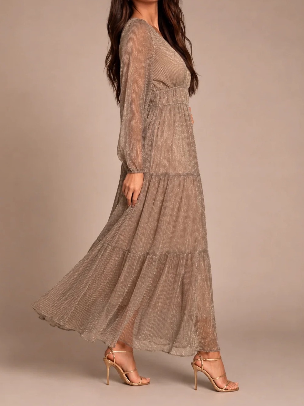 L Meet Me In Santorini Rose Gold Formal Maxi Dress NWT